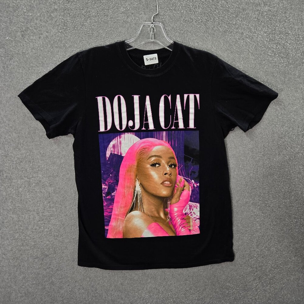 Doja Cat Women Top Medium Black Hot Pink Rapper Portrait Graphic Tee‎